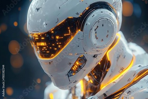 Futuristic robot with glowing orange elements and intricate design photo