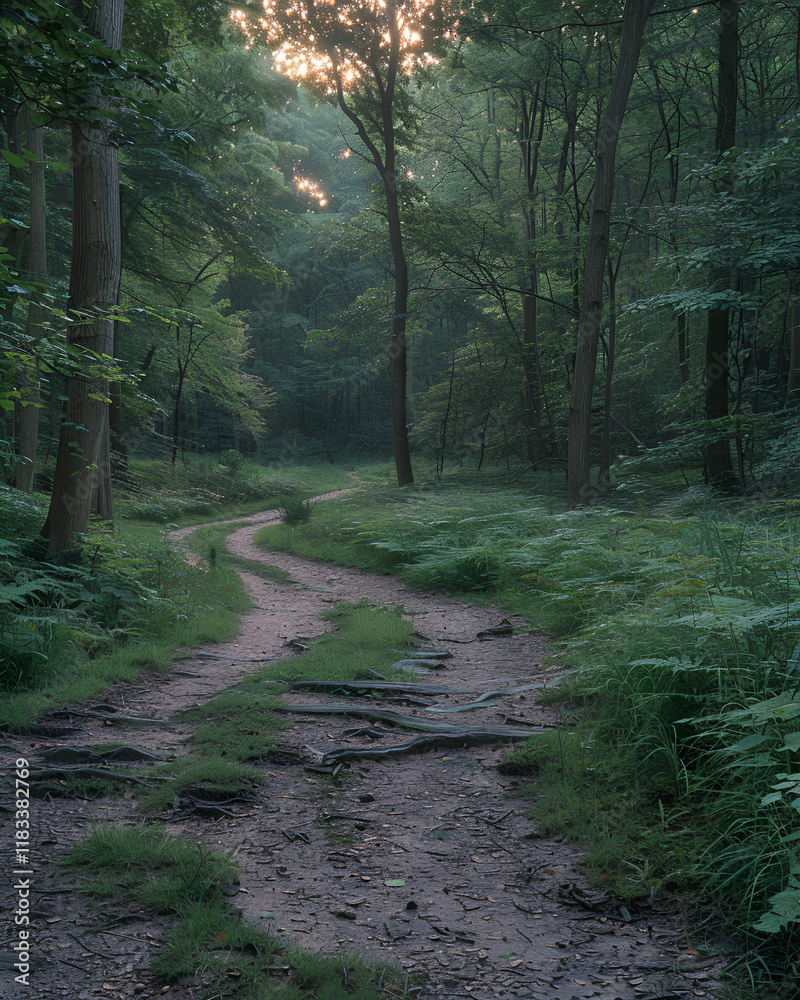 Obraz premium Explore the sunlit path through the forest