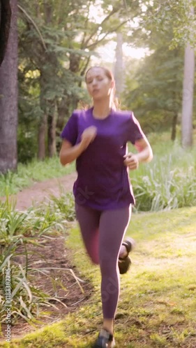 Latin woman jogging in a sunny park