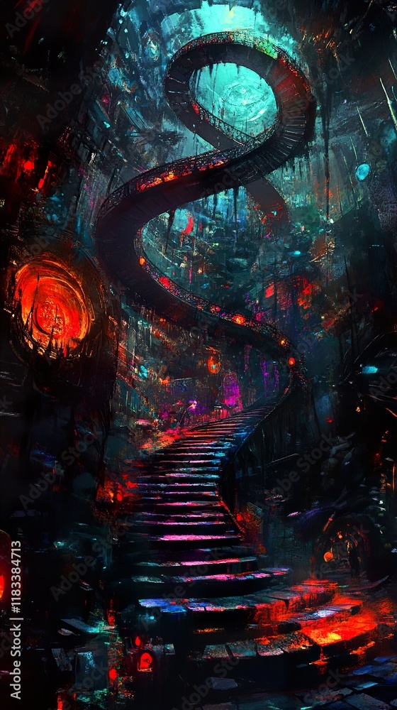 Surreal Dark Fantasy Staircase: A Descent into the Unknown Surreal Dark Fantasy Staircase: A Descent into the Unknown