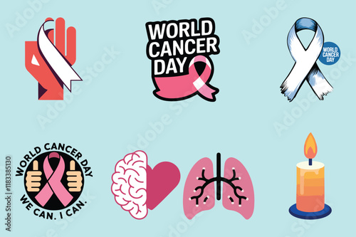 Powerful Cancer Awareness Icons – World Cancer Day Symbols & Ribbons.