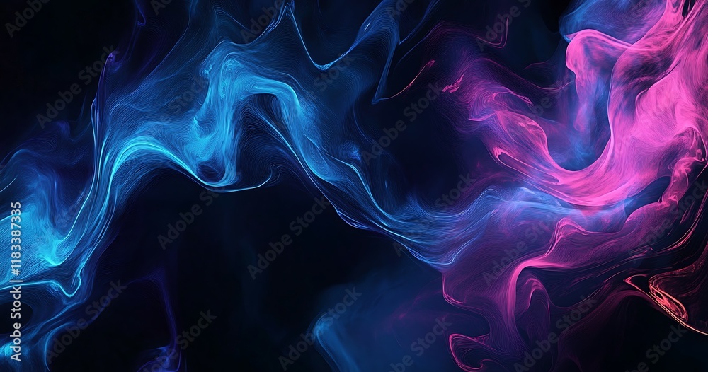Obraz premium Black background with blue and purple waves, glowing lines