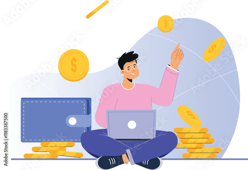 Digital finance growth illustration exploring online earnings and savings strategies.