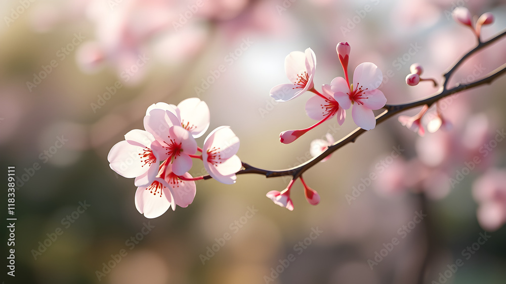 Delicate Pink Blossoms in Spring, Cherry blossoms, Sakura flower Delicate Pink Blossoms in Spring, Cherry blossoms, Sakura flower