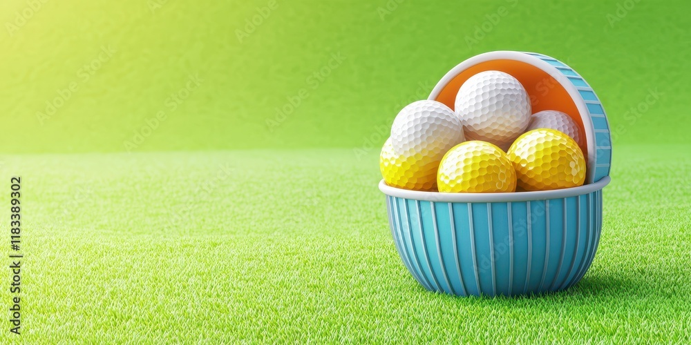 Naklejka premium Colorful Golf Balls in a Basket on Grass