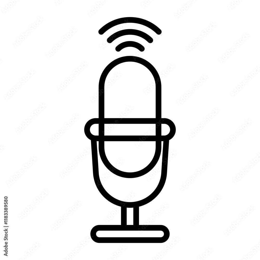 Icon representing a microphone and radio waves. Icon representing a microphone and radio waves.