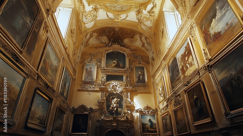 Obraz premium Pyramid adorned with ornate historic paintings