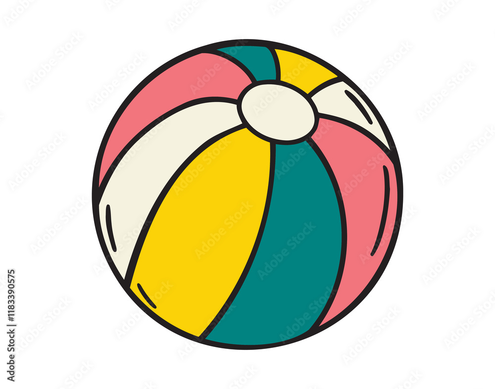 children colored beach ball cartoon doodle hand drawn icon. Colorful drawing line clipart inflatable beach ball symbol