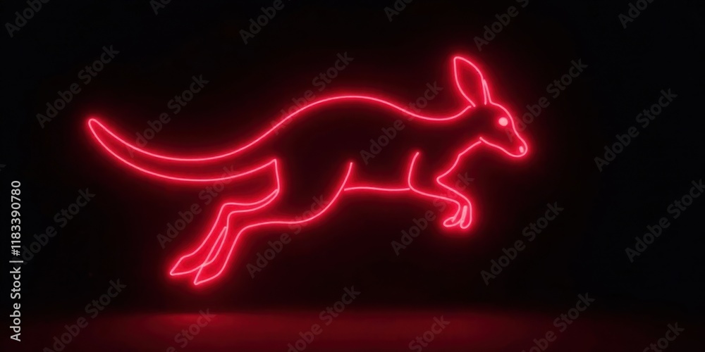 Red Neon Kangaroo Silhouette Leaping in the Dark Red Neon Kangaroo Silhouette Leaping in the Dark