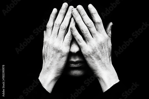 Hands covering face, symbolizing distress and uncertainty about the future