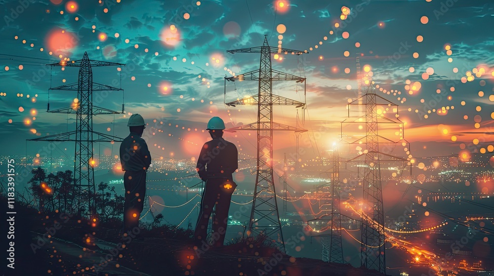 Fototapeta premium Engineers working on energy transition projects, integrating renewable energy sources into the grid