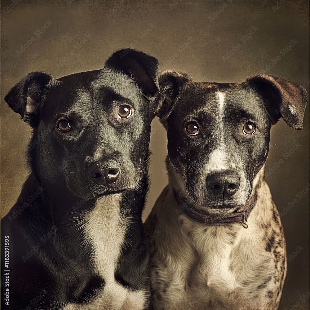 Two Dogs Portrait: A heartwarming image of two adorable dogs. Two Dogs Portrait: A heartwarming image of two adorable dogs.