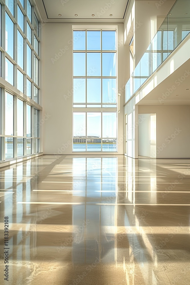 Obraz premium Spacious Modern Gallery Features High Ceilings and Natural Light Ideal for Art Exhibits and Creative Displays