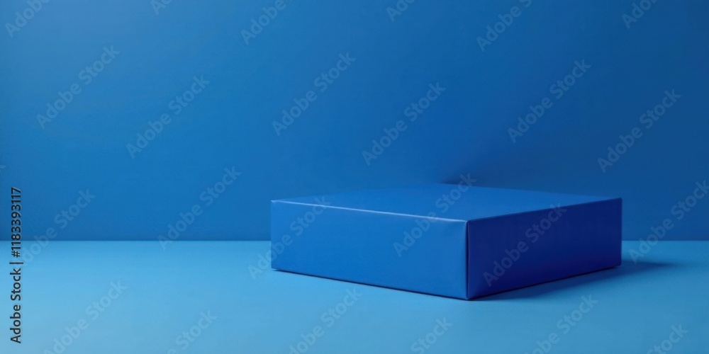 A simple blue box on a blue surface against a blue background A simple blue box on a blue surface against a blue background