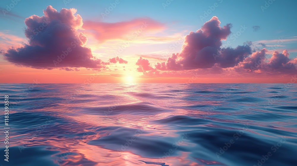 Fototapeta premium Serene Sunset Over Calm Ocean Waves