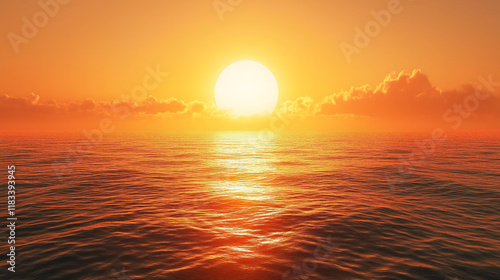 breathtaking sunset over sea with vibrant orange hues and calm waves.