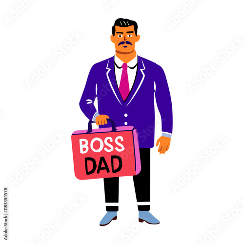 Boss dad character sticker in flat style