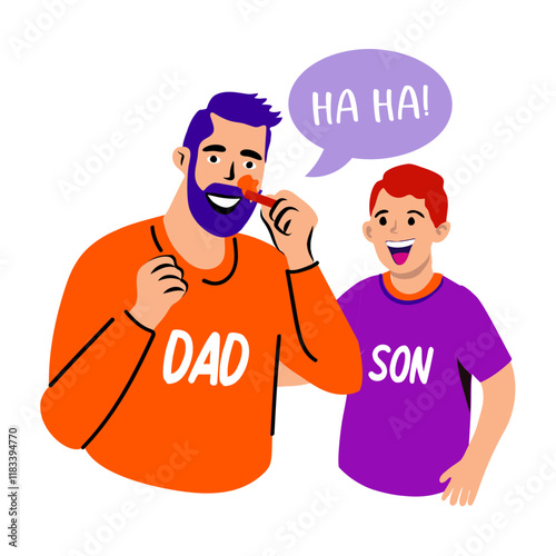 Dad laughing with son, flat style sticker