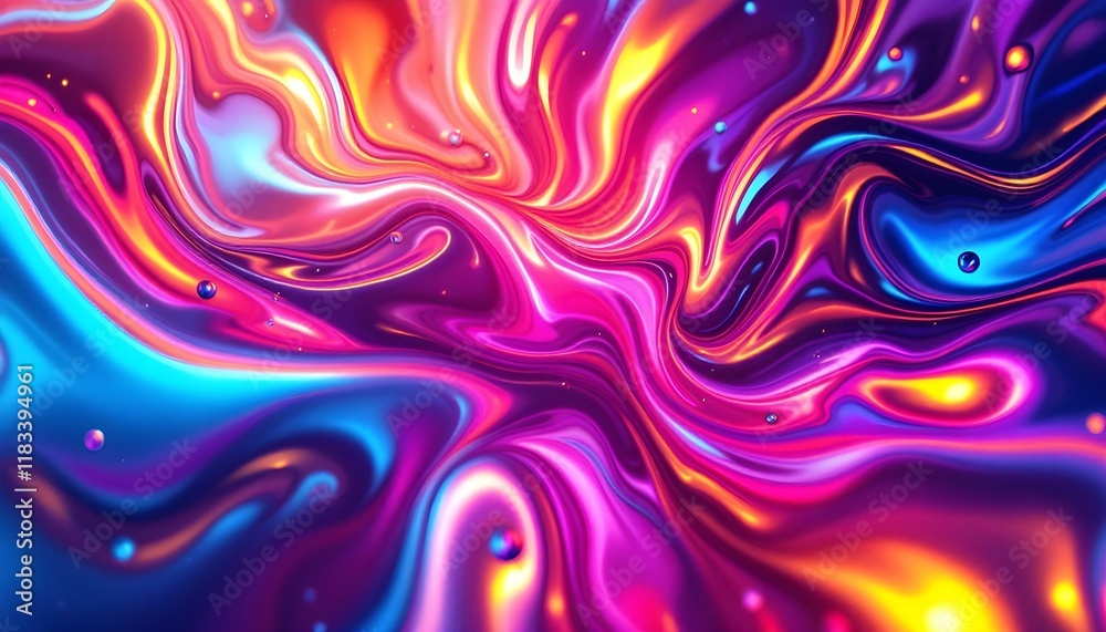 A vibrant swirl of fluorescent liquid creates an abstract, colorful display in this captivating image A vibrant swirl of fluorescent liquid creates an abstract, colorful display in this captivating image