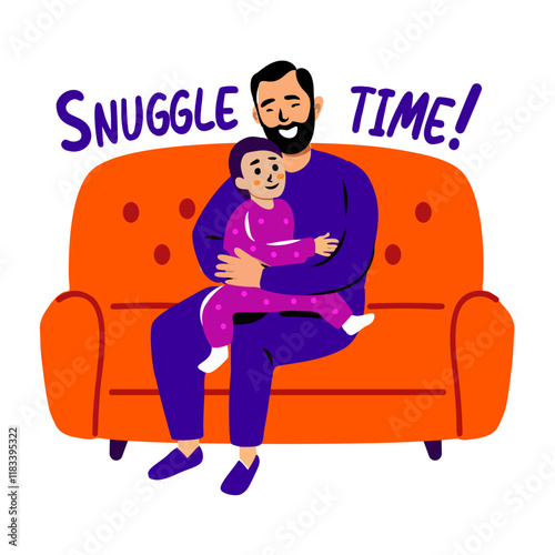 Father and son snuggle time, flat sticker