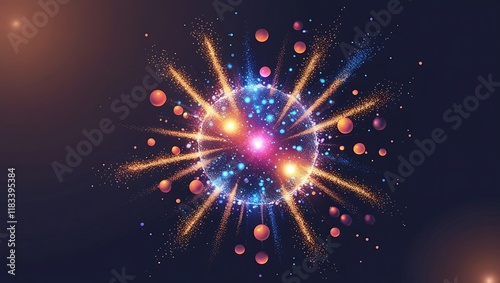 Glowing Orb Radiating Energy With Colorful Particles