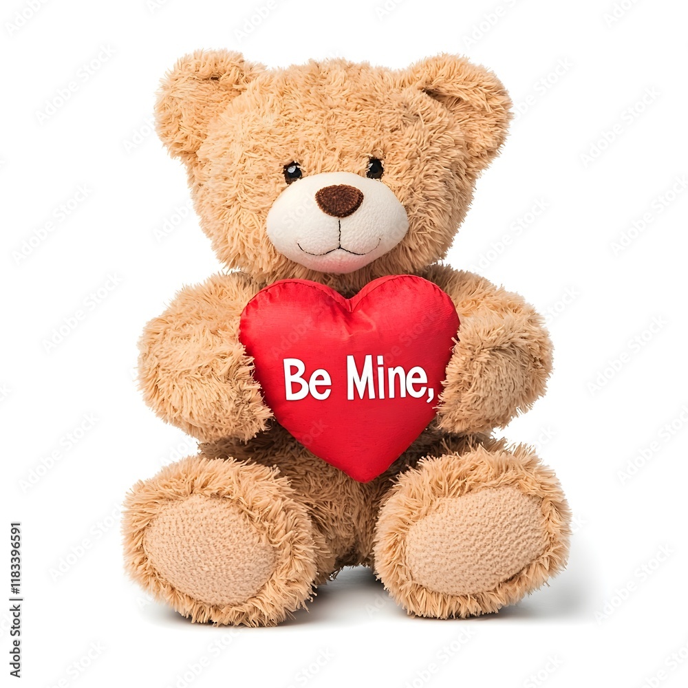 Soft Teddy Bear Holding Red Heart with Valentine Message, Generative AI. Soft Teddy Bear Holding Red Heart with Valentine Message, Generative AI.