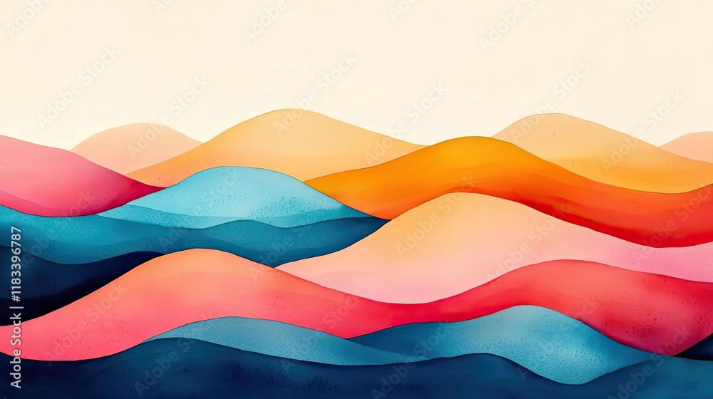 Naklejka premium Watercolor abstract background idea. A vibrant watercolor illustration of flowing waves with a gradient color palette.