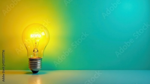 Illuminated Idea  Bright Light Bulb Shows the Word Sitro Against a Teal and Yellow Gradient Background