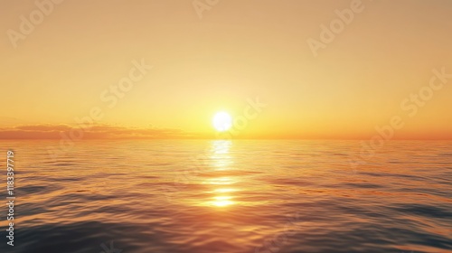 Stunning view of the sun just above the horizon, bathing Scandinavian fjords in golden hues, no people, ample copy space