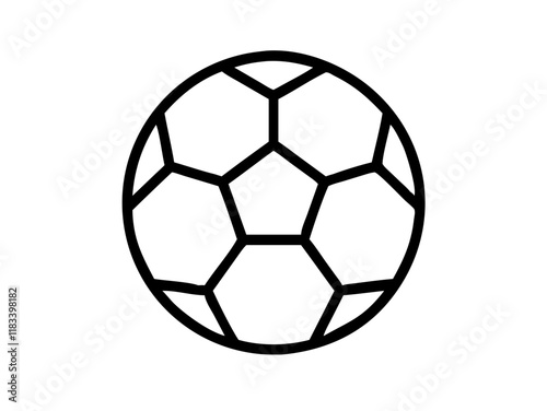 soccer ball, simple black and white illustration, geometric pattern, hexagons and pentagons, iconic sports equipment, minimalist design, clean lines, spherical shape, classic football, vector graphic 
