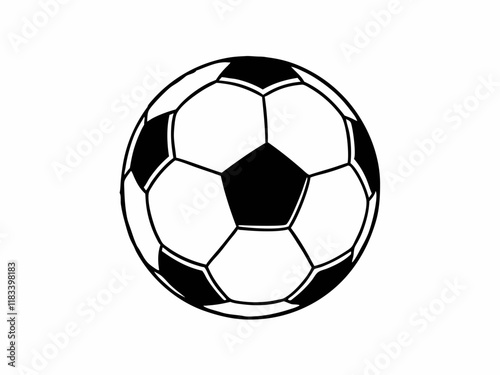 soccer ball, simple black and white illustration, geometric pattern, hexagons and pentagons, iconic sports equipment, minimalist design, clean lines, spherical shape, classic football, vector graphic 