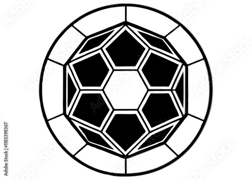 soccer ball, simple black and white illustration, geometric pattern, hexagons and pentagons, iconic sports equipment, minimalist design, clean lines, spherical shape, classic football, vector graphic 