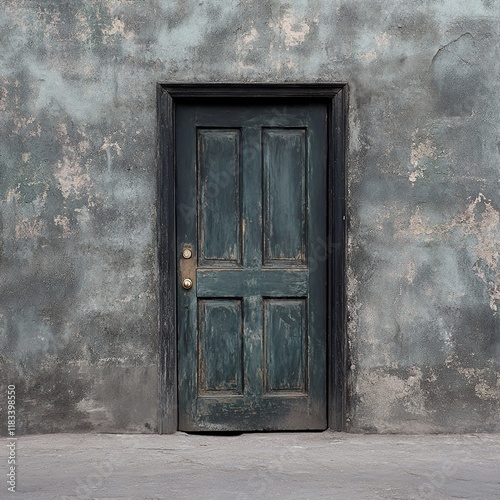 Aged Wooden Door on Weathered Wall: Vintage Architecture Photography photo