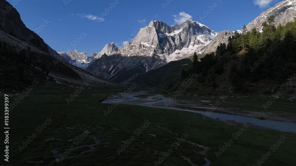 Aerial video over the Indus River and beautiful views at Qumran Village Skardu Aerial video over the Indus River and beautiful views at Qumran Village Skardu