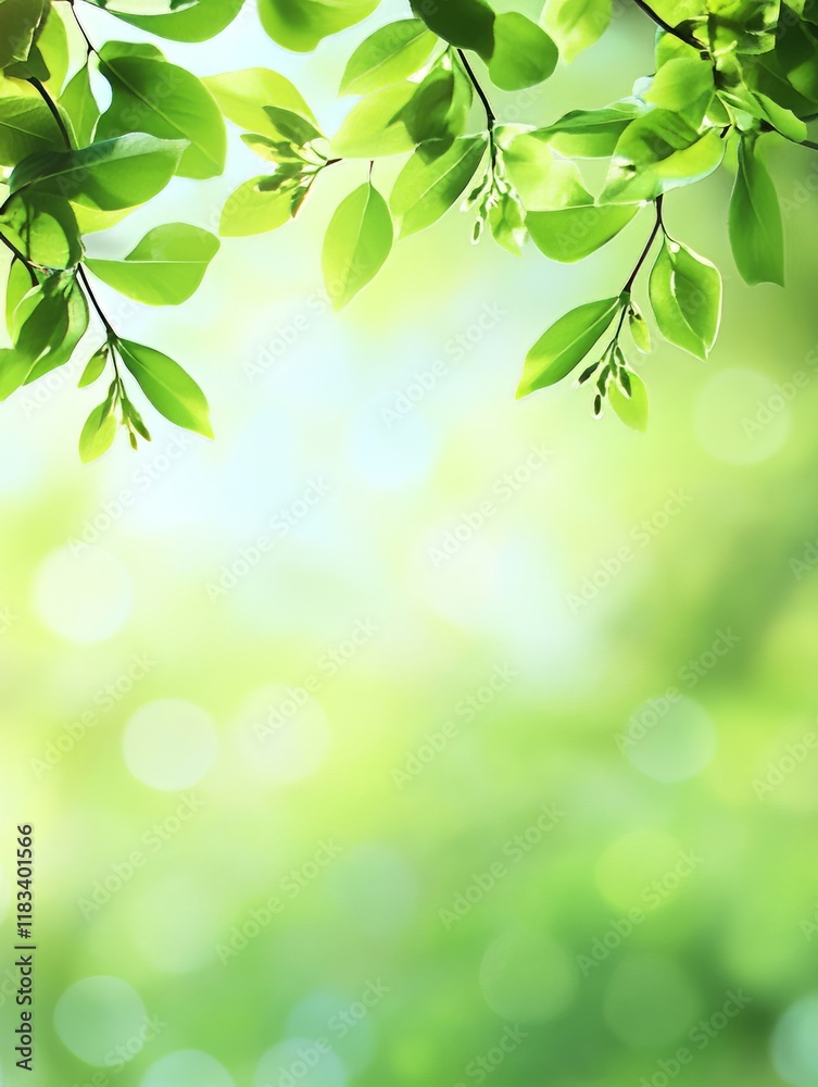 Naklejka premium Sunlight shining through beautiful green leaves during spring season