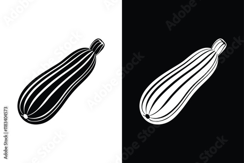 Zucchini Vegetable Icon. Bold Silhouette Vector Illustration in Black & White photo