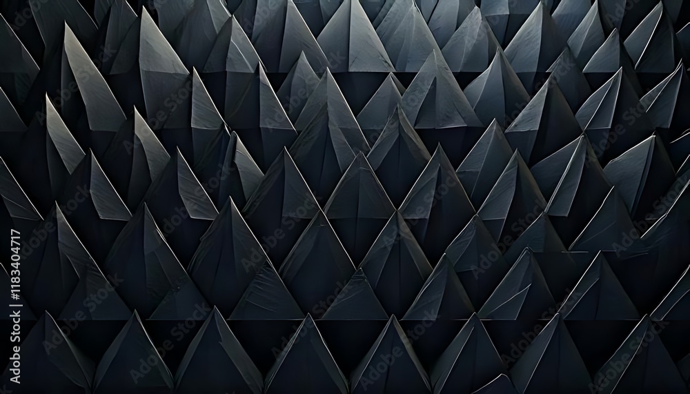 Obraz premium Repeating, dark, triangular spikes create a complex, textured, geometric surface.