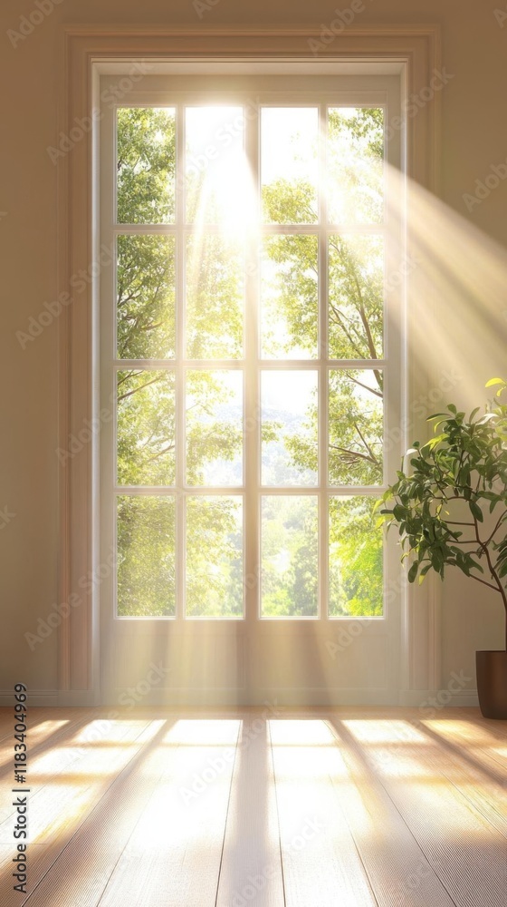 Sunlight Streams through Window Illuminates Room, Serene Home Decor Sunlight Streams through Window Illuminates Room, Serene Home Decor