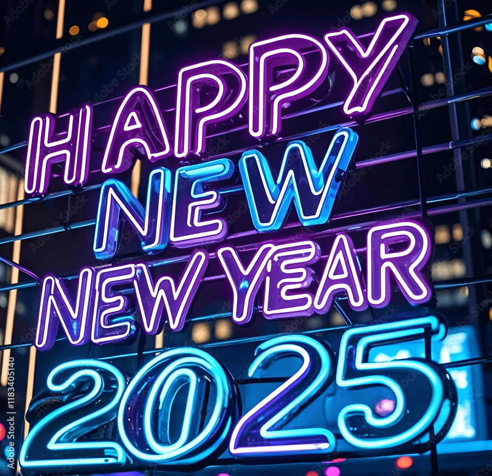 Happy New Year 2025 neon lettering. Happy New Year 2025 neon lettering.