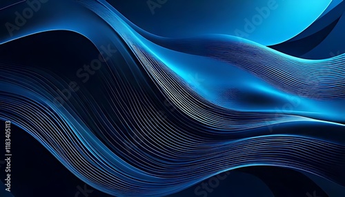 Shining, blue, wavy lines create a smooth, flowing, abstract pattern.