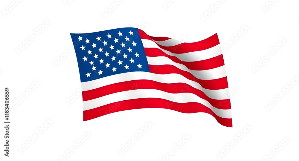Fototapeta premium illustrated us national flag ,flag, usa, america, map, united, states, country, symbol, us, national, white, red, illustration,