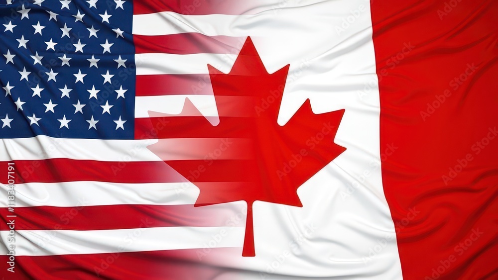 US-Canada flag blend, international relations, global trade.