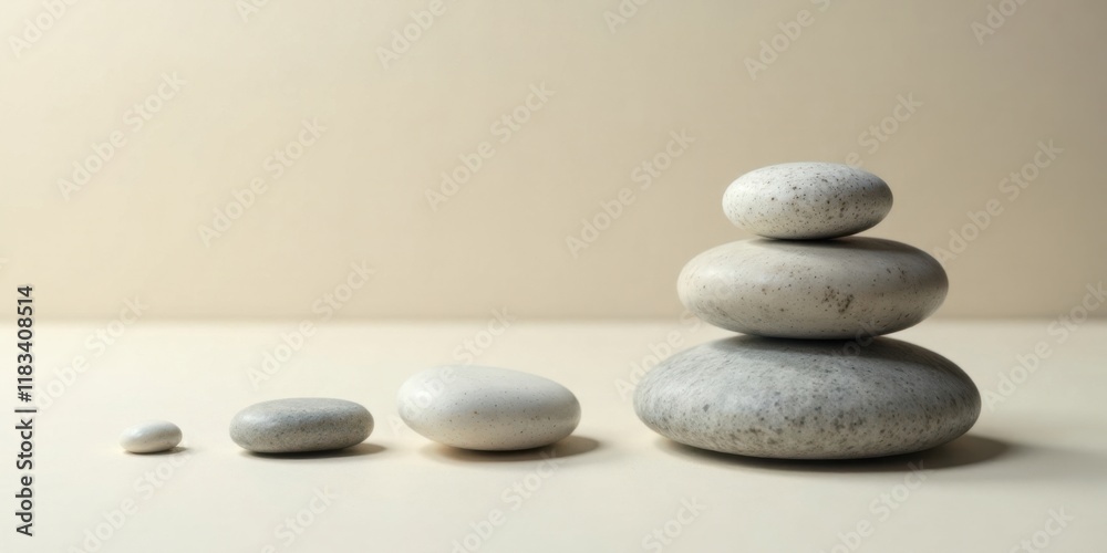 Serene Stones A Balanced Arrangement of Smooth, Gray and White Pebbles on a Neutral Background Serene Stones A Balanced Arrangement of Smooth, Gray and White Pebbles on a Neutral Background