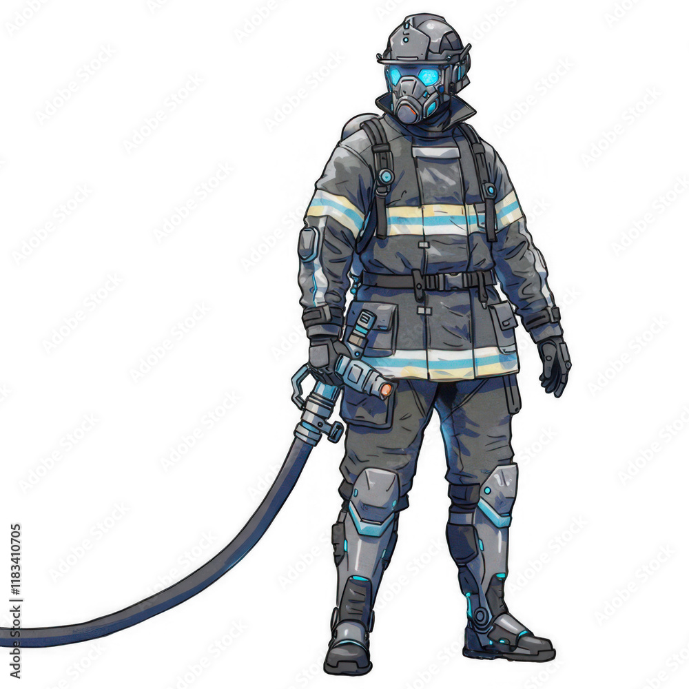 Brave Firefighter Rescues Lives in Urban Blaze Action-Packed Illustration Futuristic Environment Dynamic Perspective Brave Firefighter Rescues Lives in Urban Blaze Action-Packed Illustration Futuristic Environment Dynamic Perspective