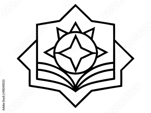 geometric black and white logo, abstract lotus flower shape, eight-pointed star, sharp lines, symmetrical design, minimalist, graphic art, vector style, corporate emblem, sacred geometry, intricate pa