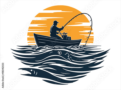 Fishing boad vector design art   