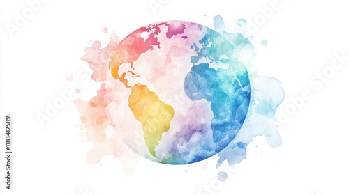 Fototapeta Naklejka Na Ścianę i Meble -  Watercolor hand painted planet Earth isolated on white background. Symbol of life,Environmental problems and environmental protection ecology,Hand drawn Globe watercolour paint,Earth Day.