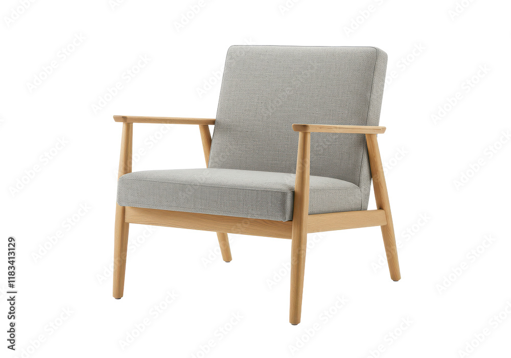 A Scandinavian-style armchair with a fabric cushion isolated on white background A Scandinavian-style armchair with a fabric cushion isolated on white background