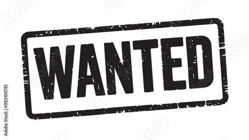 "WANTED" text stamp print. white background black drawing	