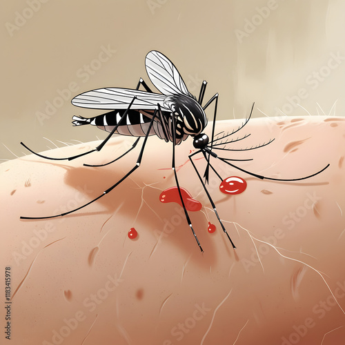 Close-up view of Mosquito sucking blood on skN photo